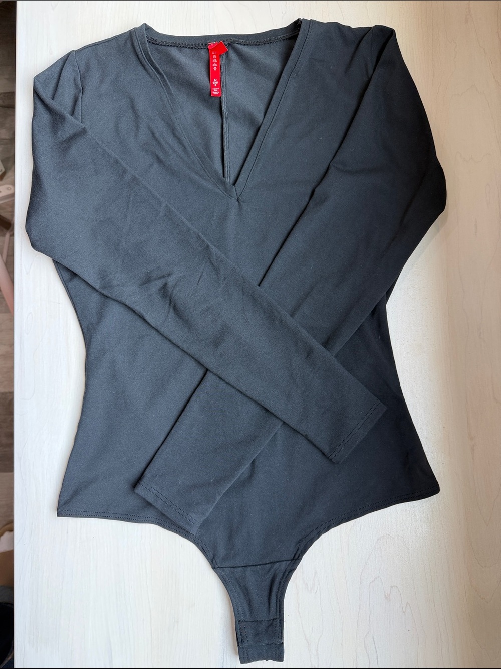 SPANX Black Long-Sleeve V-Neck Bodysuit Bandeau